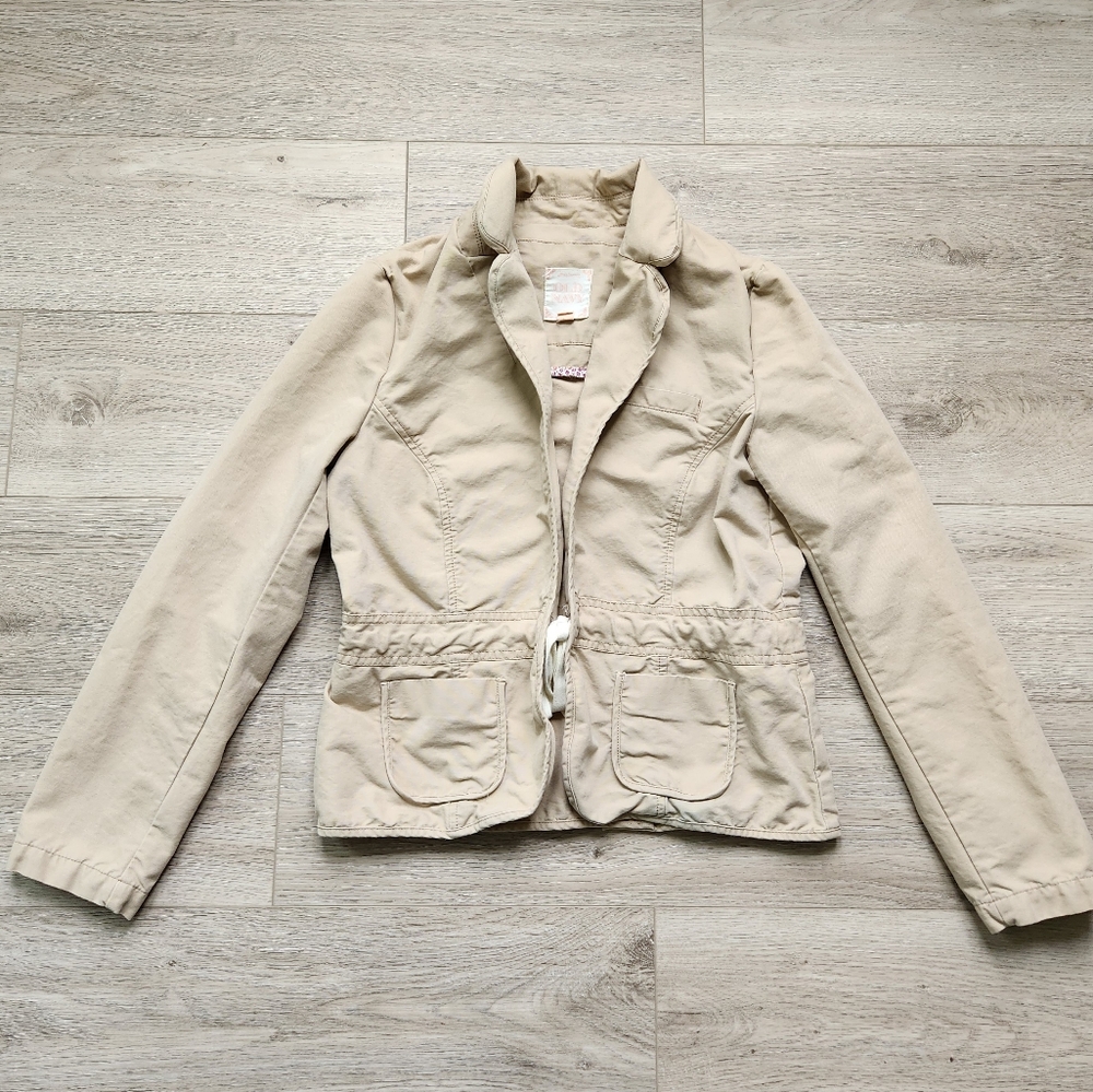 Old Navy Cream Tan Khaki Maternity Blazer Jacket Women's Large Tie Front